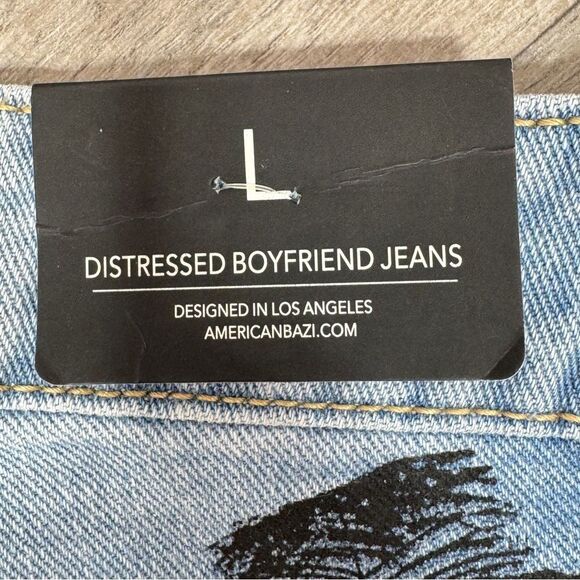 American Bazi Hollywood Graffiti Distressed Boyfriend Jeans Blue Large - Picture 8 of 14